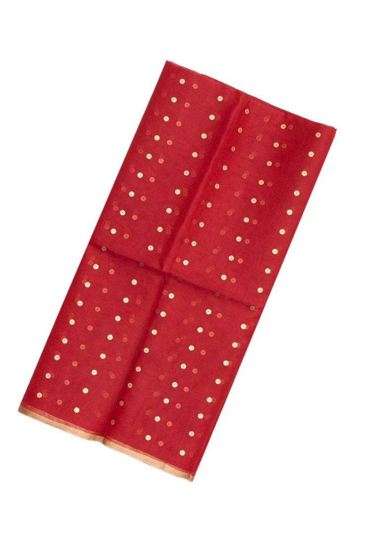 Red Woven Organza Saree With Sequin Work Paithani Pallu With Embroidered Design For Women - Indya