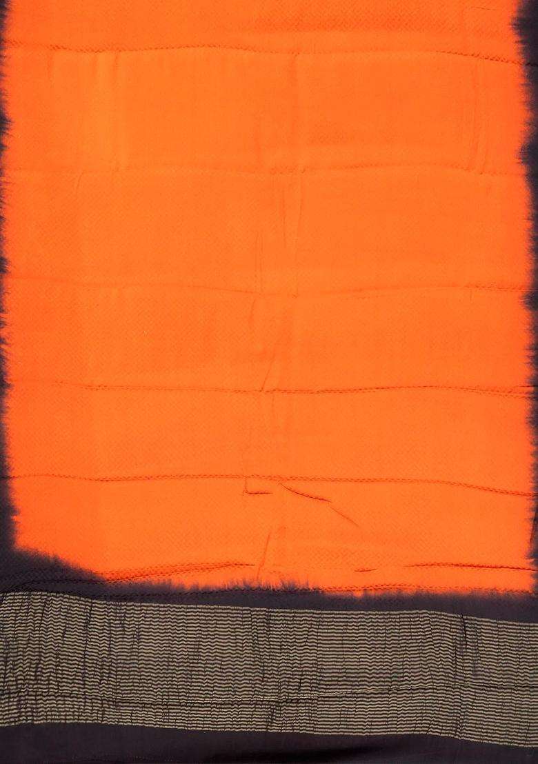 Orange Woven Mysore Silk Crepe Saree With Floral Motifs With Buttas And Brocade Design For Women - Indya