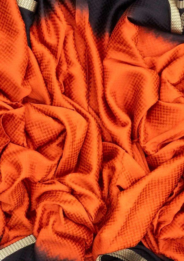 Orange Woven Mysore Silk Crepe Saree With Floral Motifs With Buttas And Brocade Design For Women - Indya