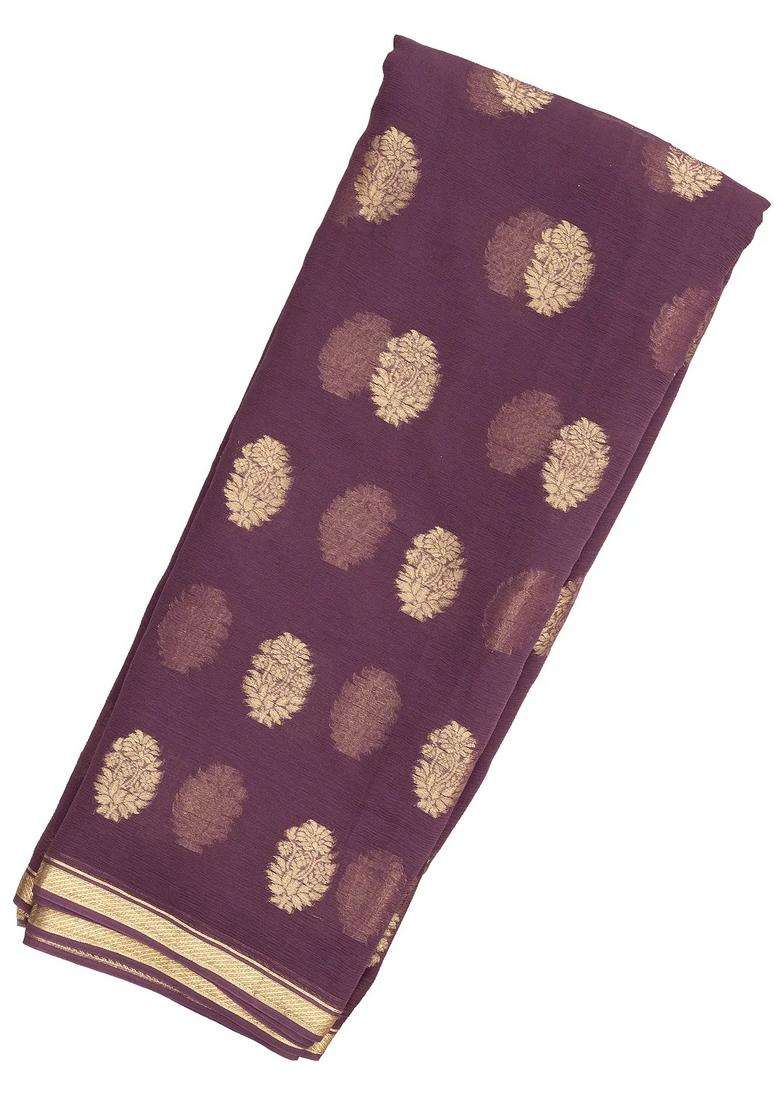 Lilac Woven Mysore Silk Crepe Saree With Floral Zari Buttas With Buttas And Brocade Design For Women - Indya