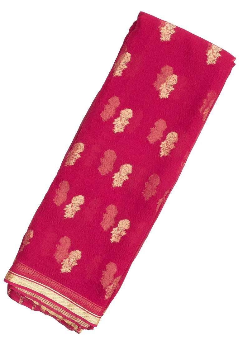 Pink Woven Mysore Silk Crepe Saree With Floral Buttas With Buttas And Brocade Design For Women - Indya
