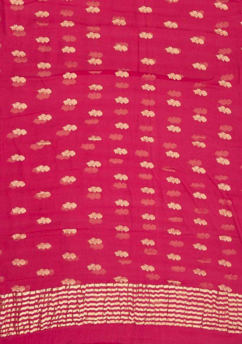 Pink Woven Mysore Silk Crepe Saree With Floral Buttas With Buttas And Brocade Design For Women - Indya