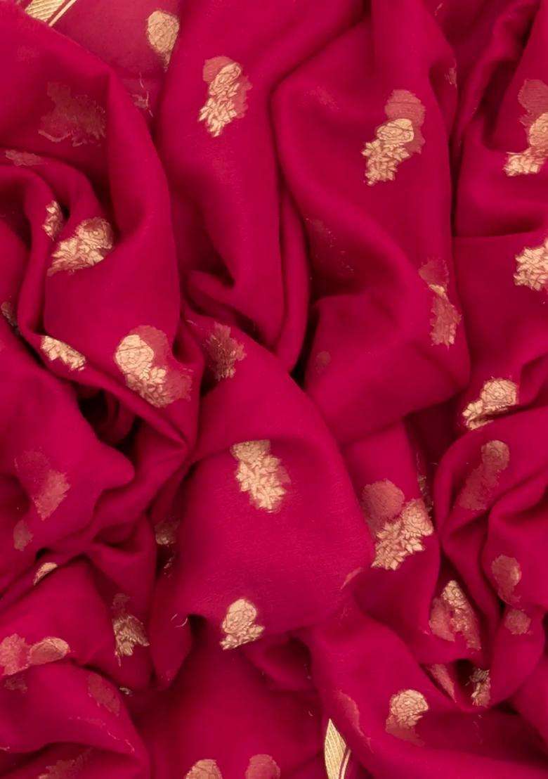 Pink Woven Mysore Silk Crepe Saree With Floral Buttas With Buttas And Brocade Design For Women - Indya