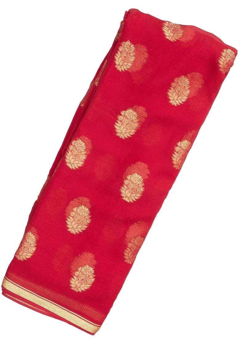 Dark Peach Woven Mysore Silk Crepe Saree With Floral Zari Buttas With Buttas And Brocade Design For Women - Indya