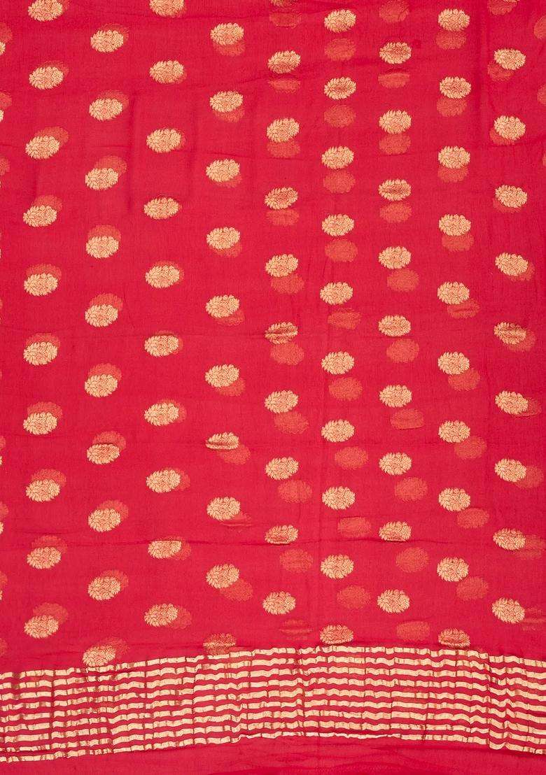 Dark Peach Woven Mysore Silk Crepe Saree With Floral Zari Buttas With Buttas And Brocade Design For Women - Indya