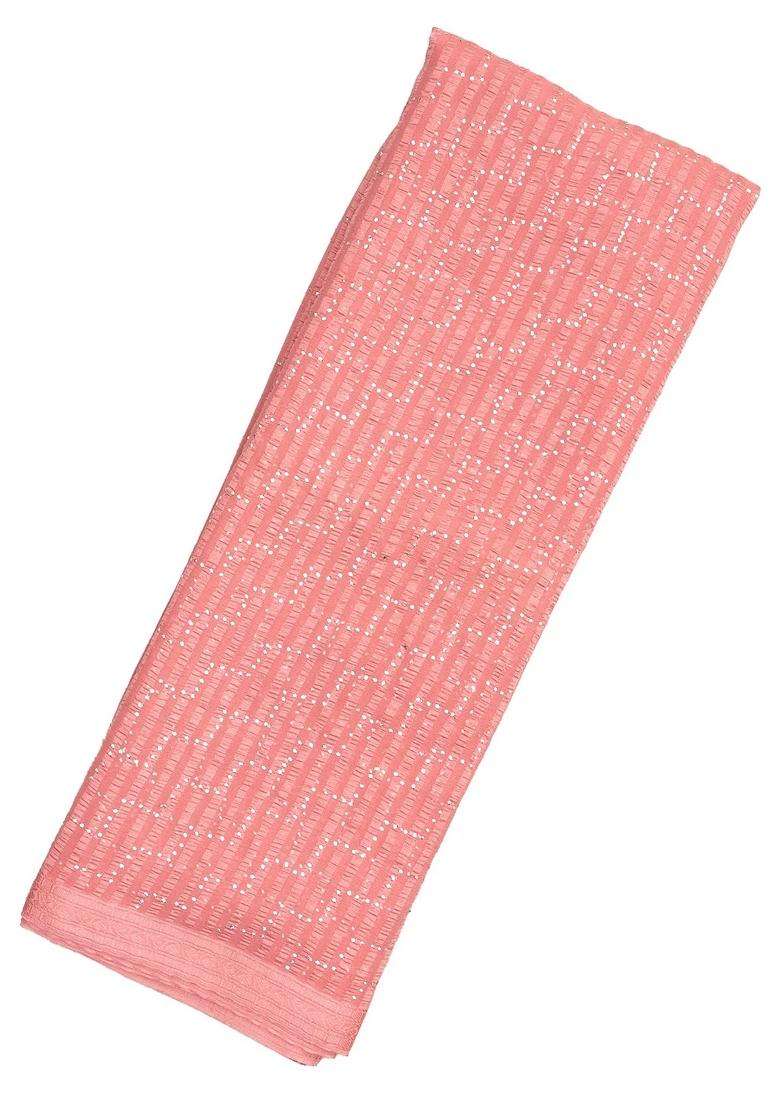 Peach Woven Mysore Silk Crepe Saree With Chevron Motifs With Buttas And Brocade Design For Women - Indya
