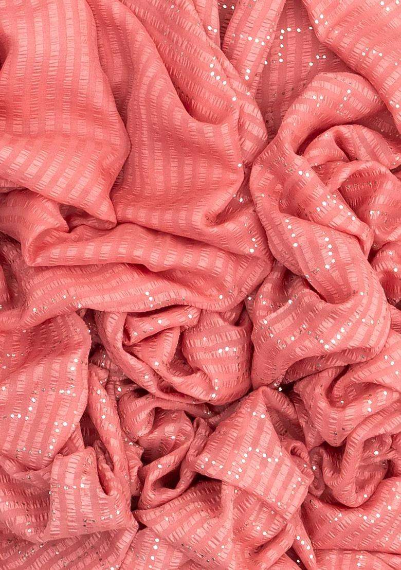 Peach Woven Mysore Silk Crepe Saree With Chevron Motifs With Buttas And Brocade Design For Women - Indya