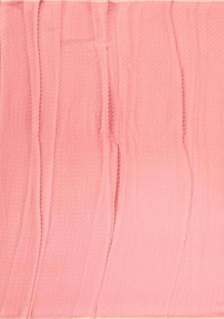 Peach Woven Mysore Silk Crepe Saree With Chevron Motifs With Buttas And Brocade Design For Women - Indya