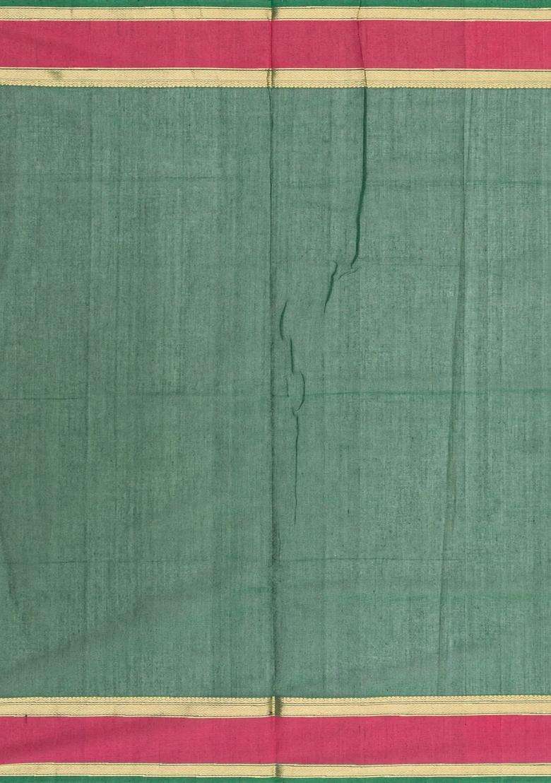 Dark Green Handloom Kanchi Cotton Saree With Annam Buttas With Buttas And Brocade Design For Women - Indya