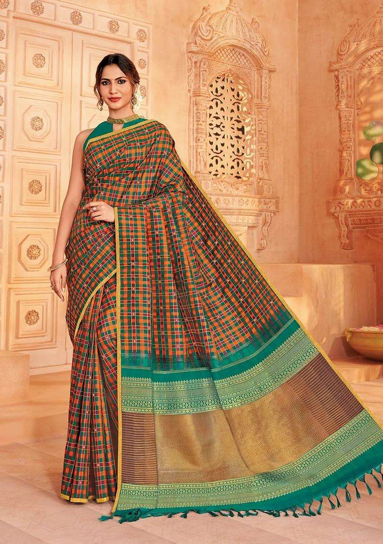 Multicolour Handloom Kottadi Kattam Silk Saree With Floral Buttas With Buttas And Brocade Design For Women - Indya