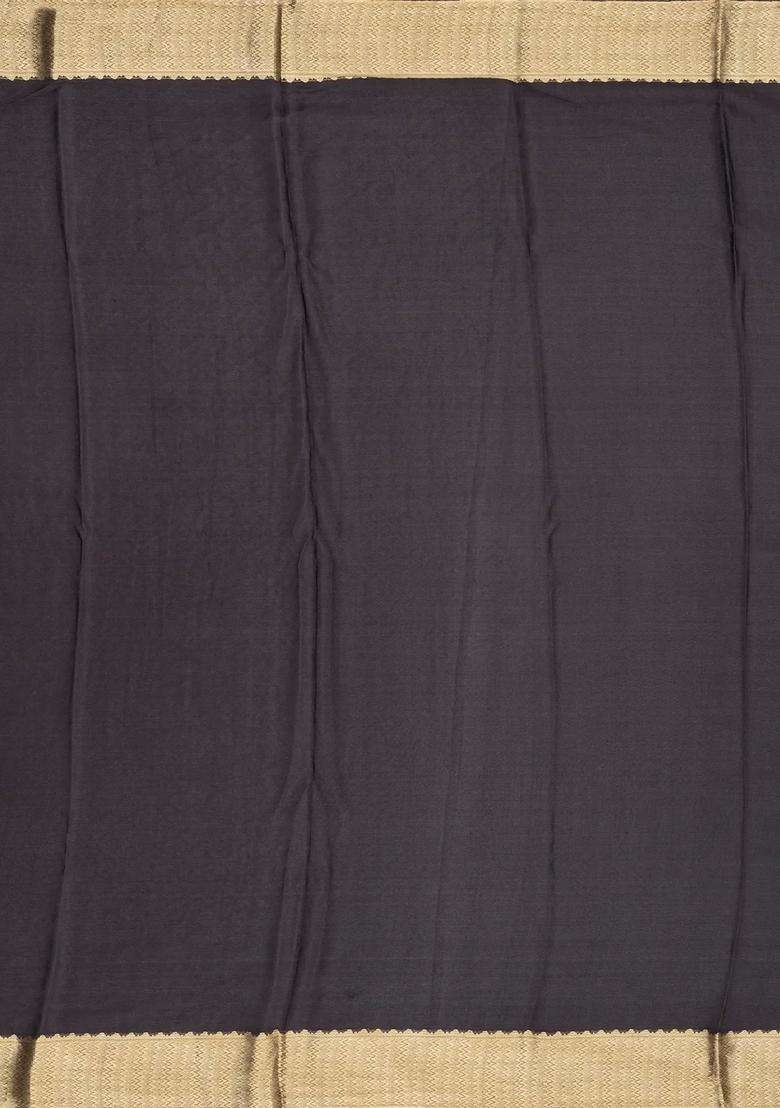 Black Mysore Crepe Silk Saree With Peacock Motifs With Buttas And Brocade Design For Women - Indya
