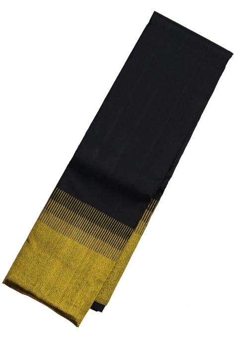 Black Handloom Kanchipuram Silk Saree With Comb Tooth Border With Traditional Woven Design For Women