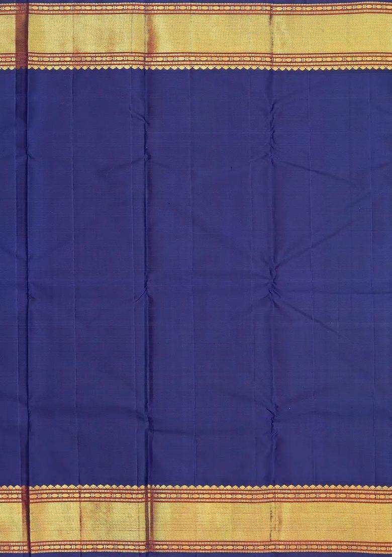 Taupe Handloom Korvai Kanchipuram Silk Saree With Stripes With Korvai And Temple Border Design For Women - Indya