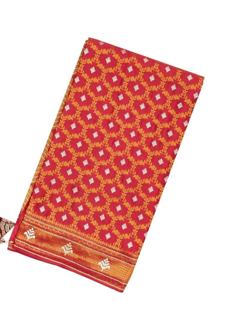 Dark Peach Woven Blended Satin Art Silk Saree With Floral Jaal Motifs With Buttas And Brocade Design For Women - Indya