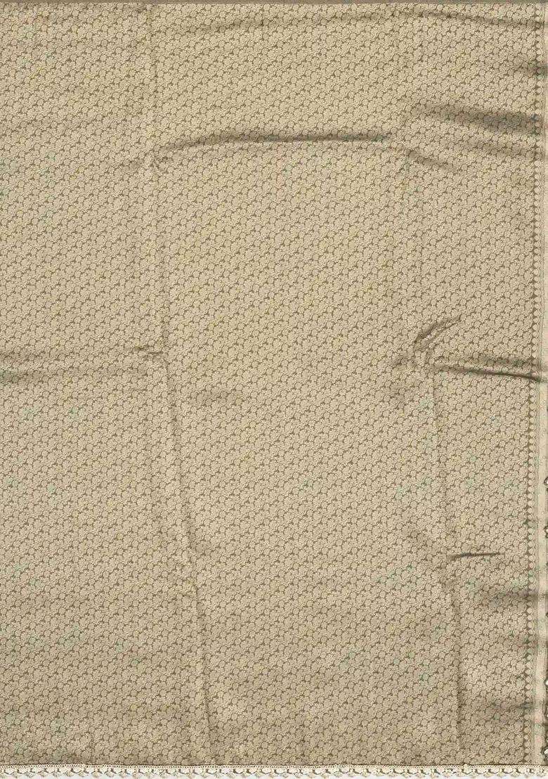 Taupe Woven Blended Viscose Art Silk Saree With Embroidered Floral Motifs For Women - Indya