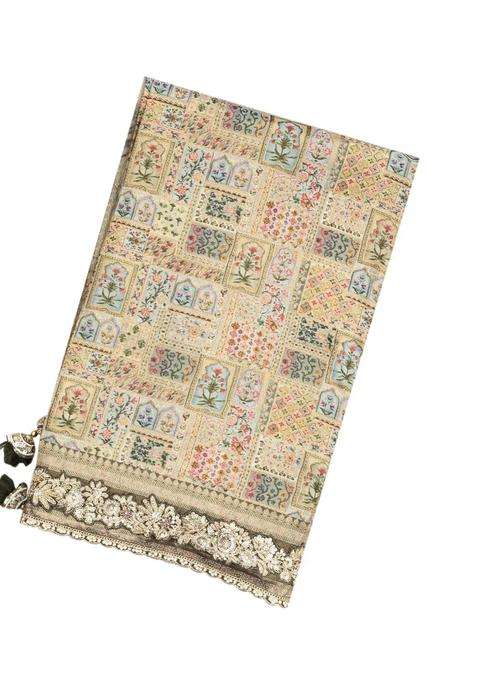 Taupe Woven Blended Viscose Art Silk Saree With Embroidered Floral Motifs For Women