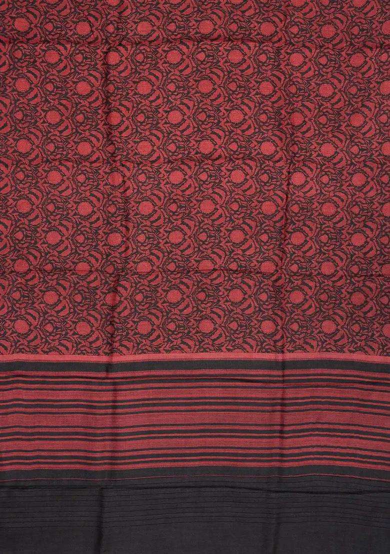 Black Handloom Tussar Silk Saree With Pashmina Printed Floral Motifs For Women - Indya