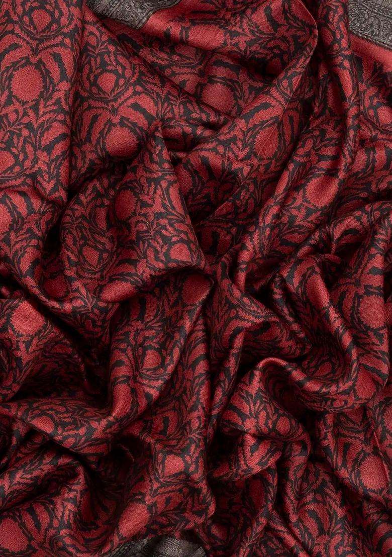 Black Handloom Tussar Silk Saree With Pashmina Printed Floral Motifs For Women - Indya