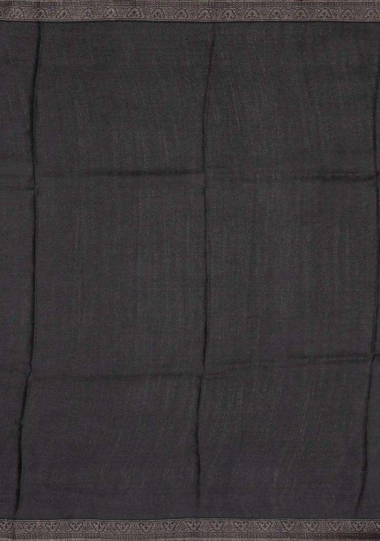 Black Handloom Tussar Silk Saree With Pashmina Printed Floral Motifs For Women - Indya