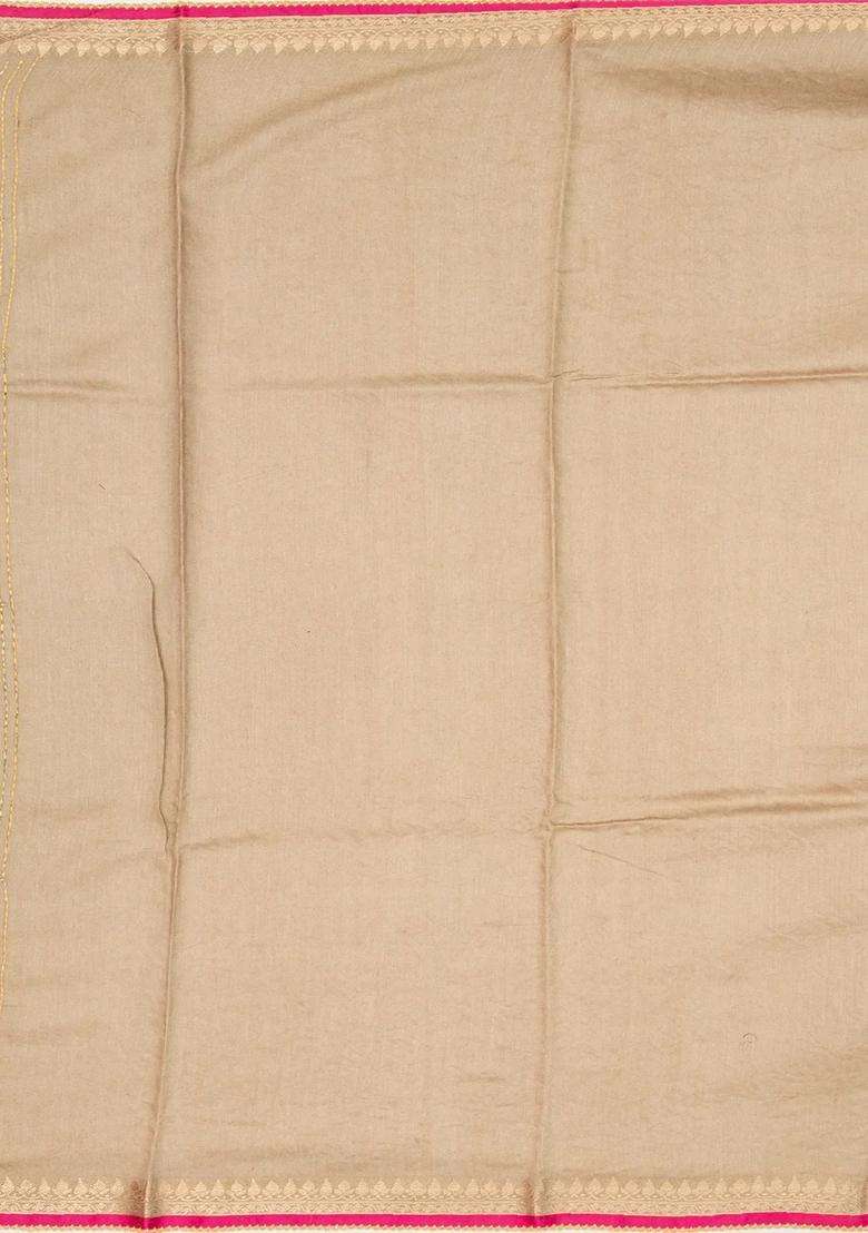 Beige Handloom Tussar Silk Saree With Embroidered Printed Madhubani Motifs For Women - Indya