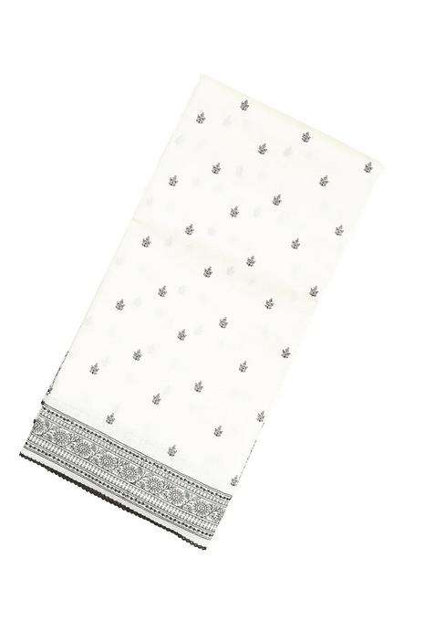 White Handloom Tussar Silk Saree With Printed Floral Motifs For Women