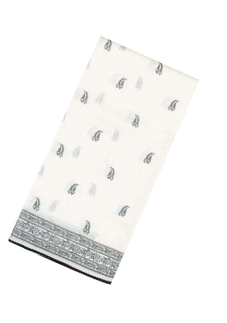 White Handloom Tussar Silk Saree With Printed Floral Motifs For Women - Indya