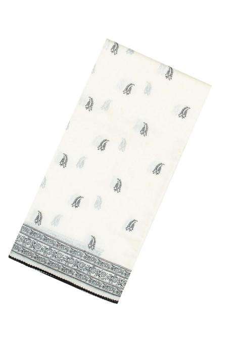 White Handloom Tussar Silk Saree With Printed Floral Motifs For Women