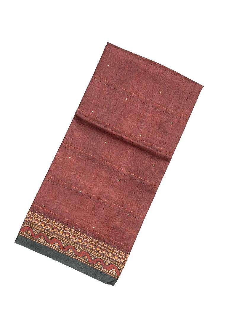 Dusty Pink Handloom Tussar Silk Saree With Printed Lord Ram Motifs For Women - Indya