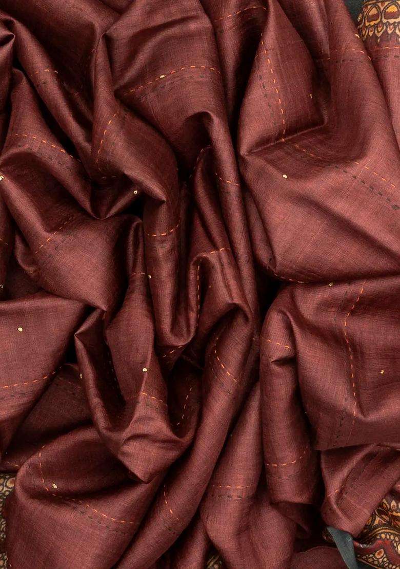 Dusty Pink Handloom Tussar Silk Saree With Printed Lord Ram Motifs For Women - Indya