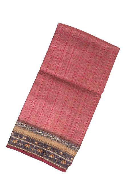 Dusty Pink Handloom Tussar Silk Saree With Printed Floral Motifs For Women