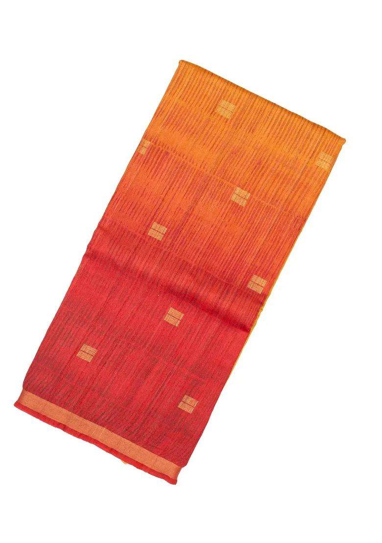 Red Handloom Tussar Silk Saree With Ombre Effect With Buttas And Brocade Design For Women - Indya
