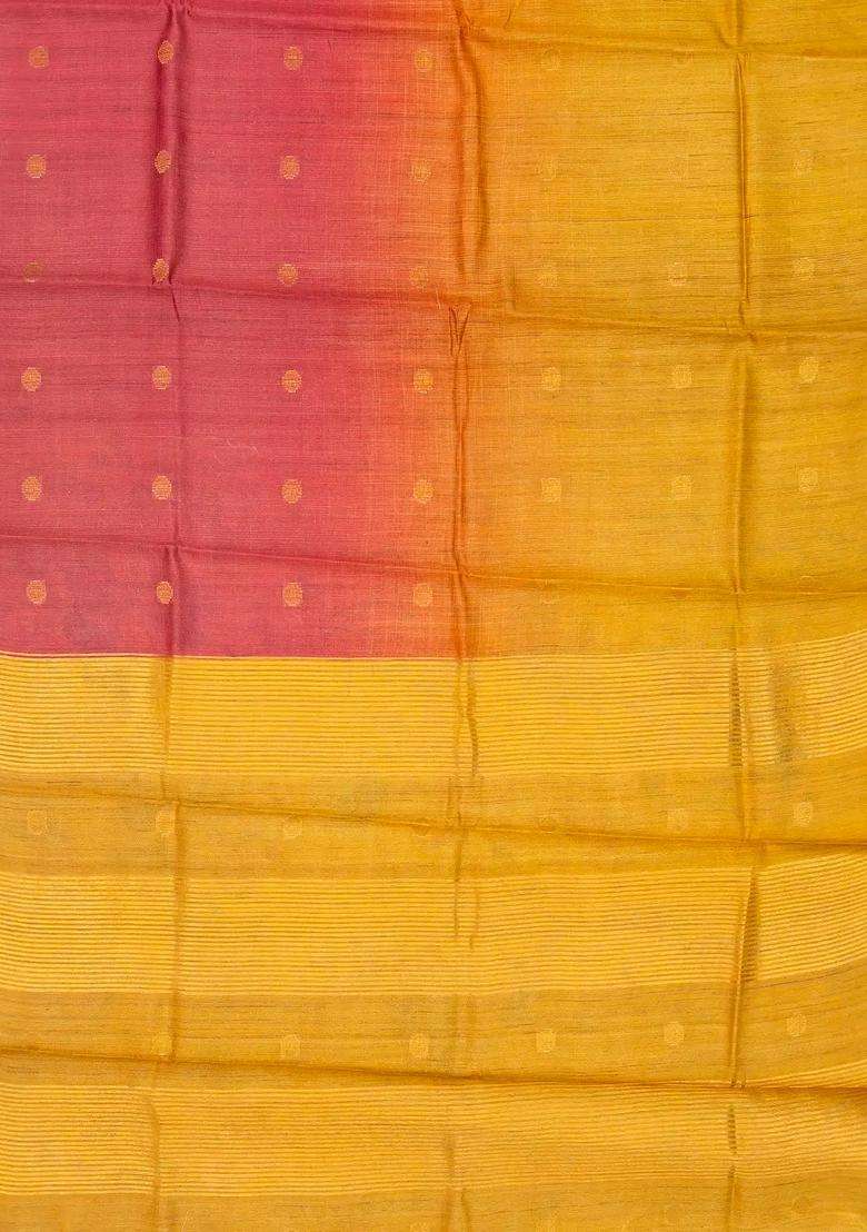 Dusty Peach Handloom Tussar Silk Saree With Ombre Effect With Buttas And Brocade Design For Women - Indya