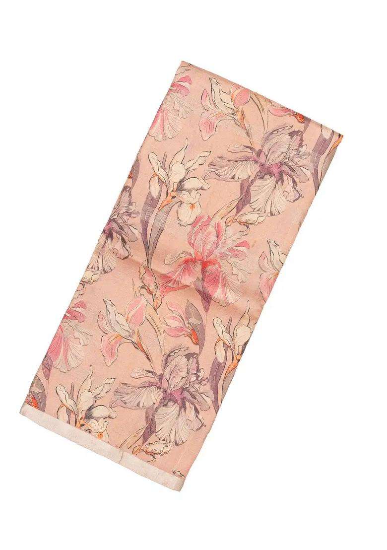 Baby Pink Handloom Tussar Silk Saree With Printed Floral Motifs For Women - Indya