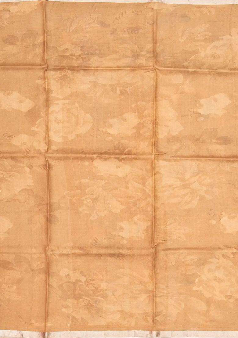 Beige Handloom Tussar Silk Saree With Printed Floral Motifs For Women - Indya