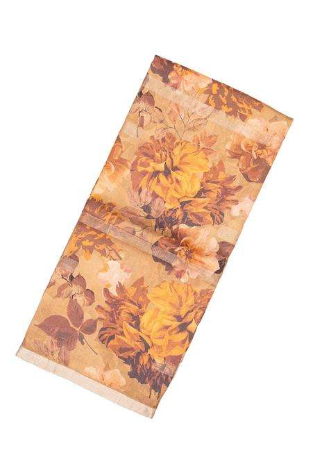 Beige Handloom Tussar Silk Saree With Printed Floral Motifs For Women