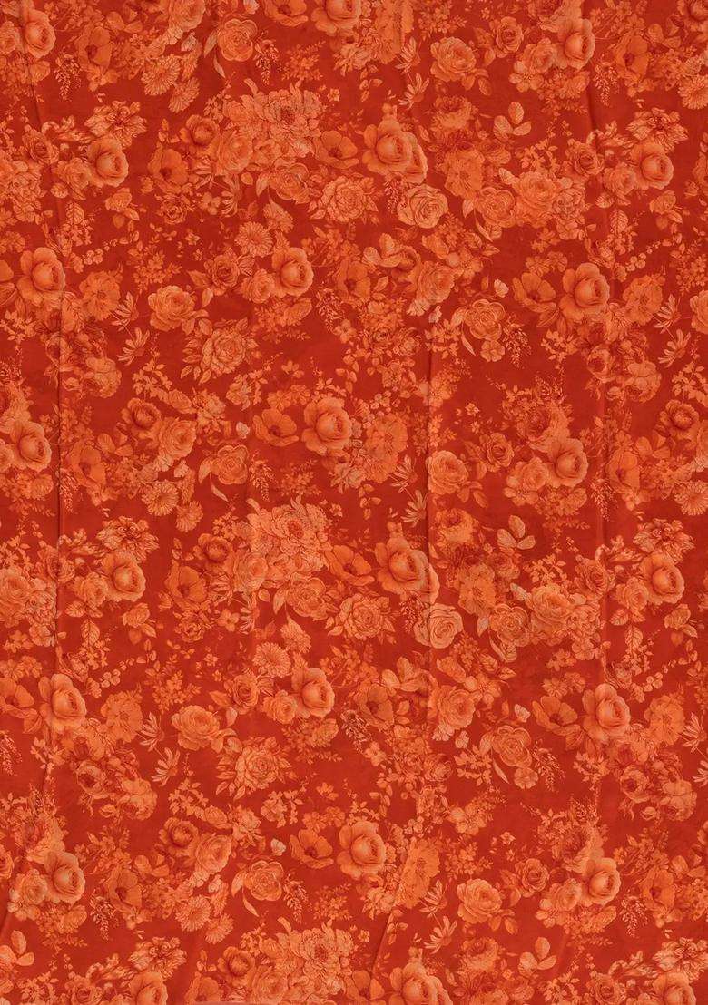 Red Woven Crepe Silk Saree With Printed Floral Motifs For Women - Indya
