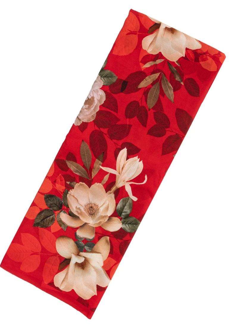 Red Woven Crepe Silk Saree With Printed Floral Motifs For Women - Indya