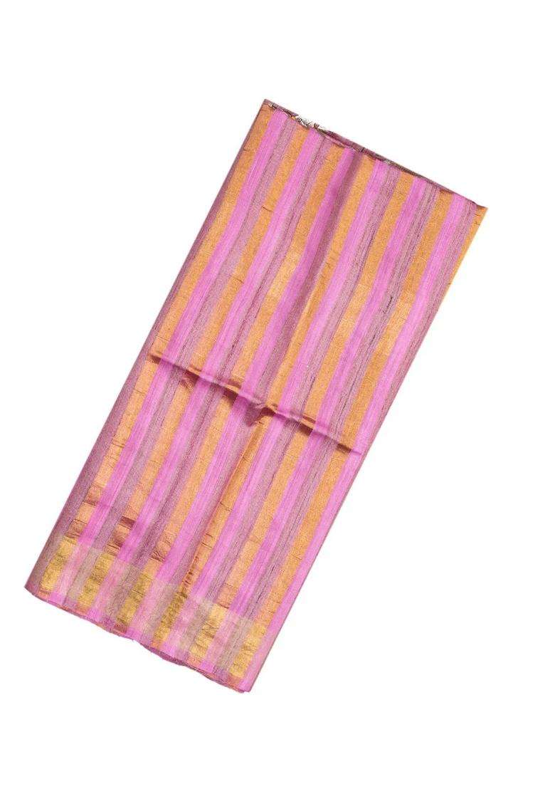 Bubblegum Pink Woven Georgette Silk Saree With Embroidered Pallu For Women - Indya