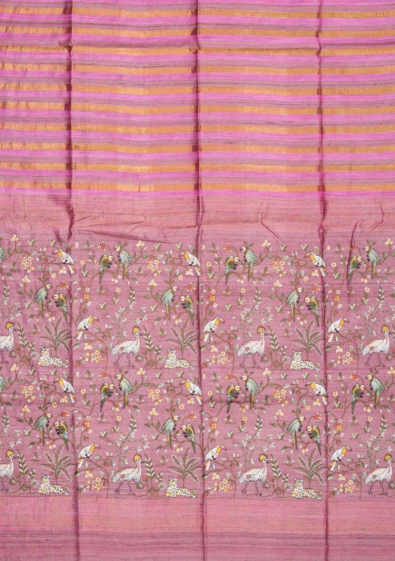 Bubblegum Pink Woven Georgette Silk Saree With Embroidered Pallu For Women - Indya