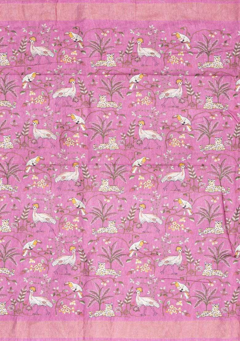 Bubblegum Pink Woven Georgette Silk Saree With Embroidered Pallu For Women - Indya
