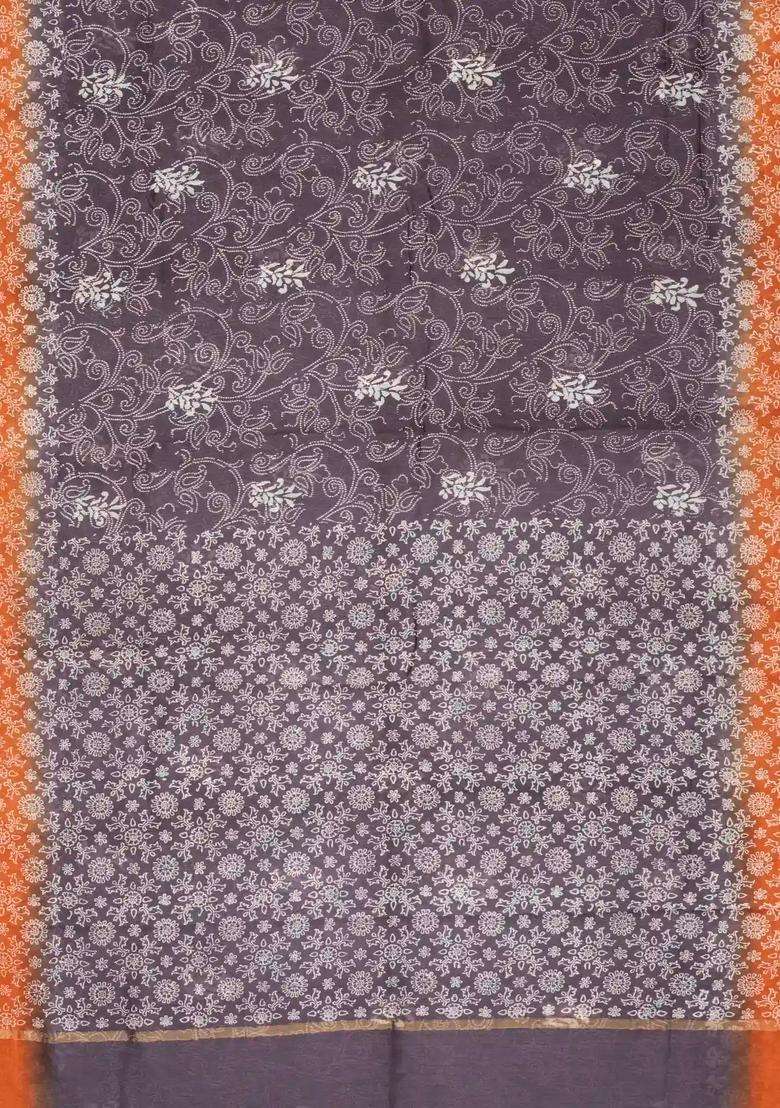 Lilac Woven Chanderi Cotton Saree With Printed Floral Motifs For Women - Indya