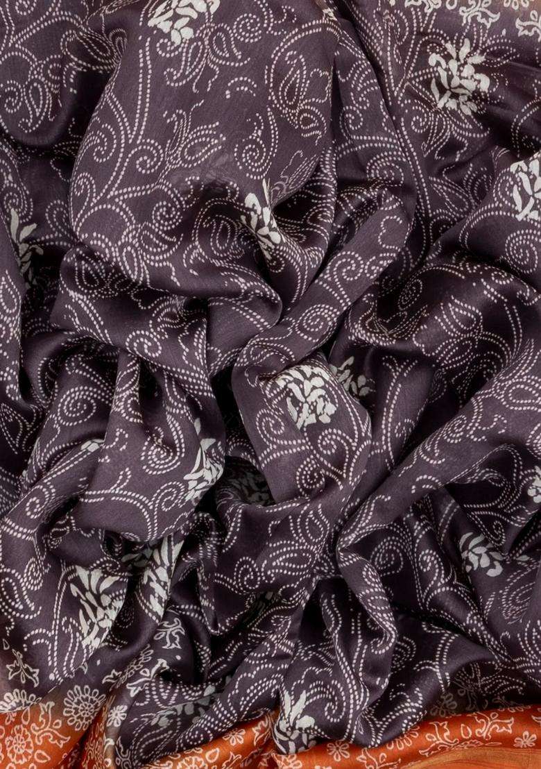 Lilac Woven Chanderi Cotton Saree With Printed Floral Motifs For Women - Indya