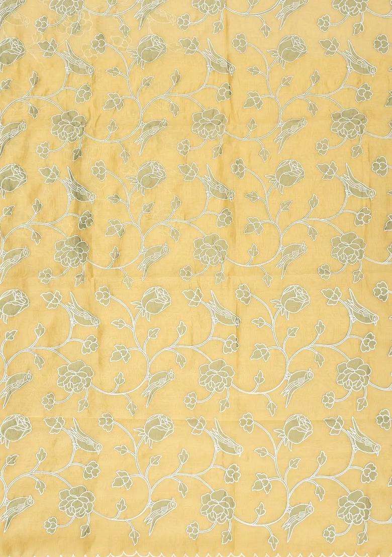 Sandal Woven Blended Linen Saree With Embroidered Bird Motifs For Women - Indya