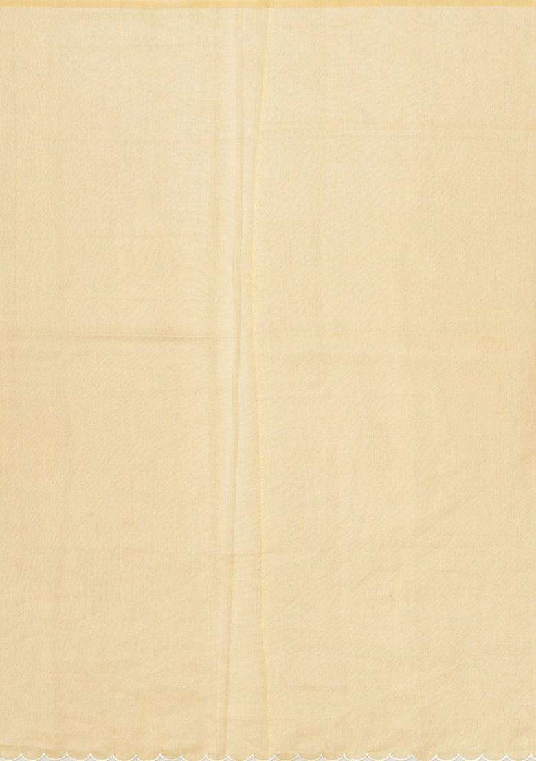Sandal Woven Blended Linen Saree With Embroidered Bird Motifs For Women - Indya