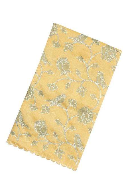 Sandal Woven Blended Linen Saree With Embroidered Bird Motifs For Women
