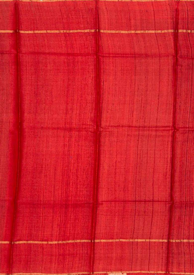 Black Handloom Tussar Silk Saree With Printed Shibori Motifs For Women - Indya