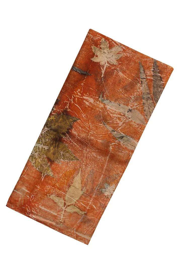Rust Handloom Tussar Silk Saree With Eco Printed Floral Motifs For Women - Indya