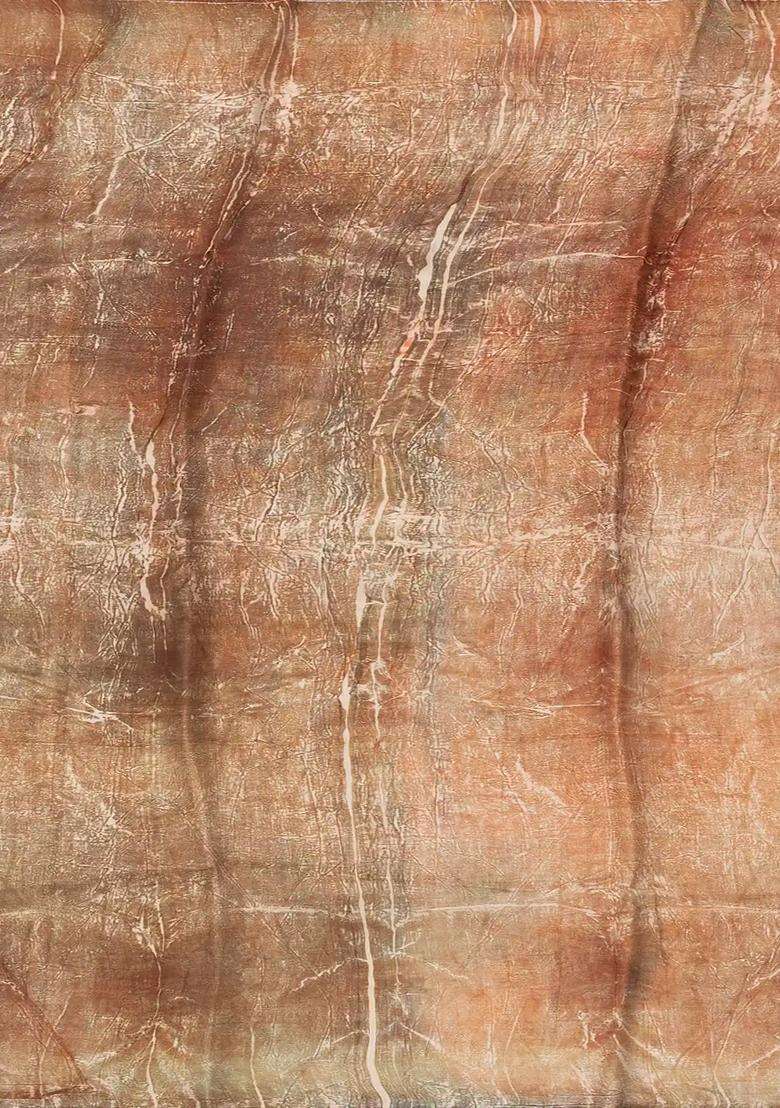 Rust Handloom Tussar Silk Saree With Eco Printed Floral Motifs For Women - Indya