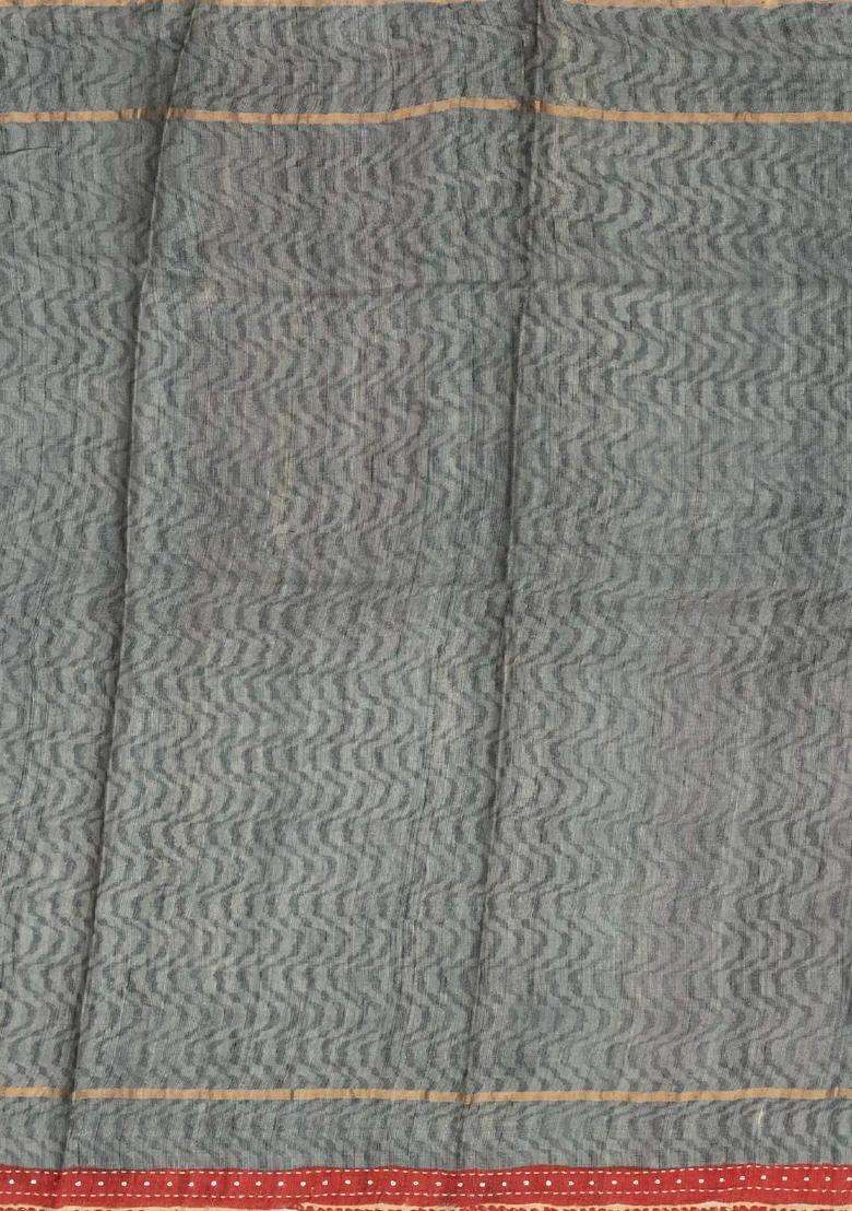 Rust Handloom Tussar Silk Saree With Printed Geometric Motifs For Women - Indya