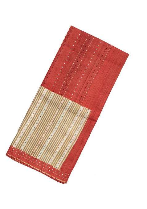 Rust Handloom Tussar Silk Saree With Printed Geometric Motifs For Women